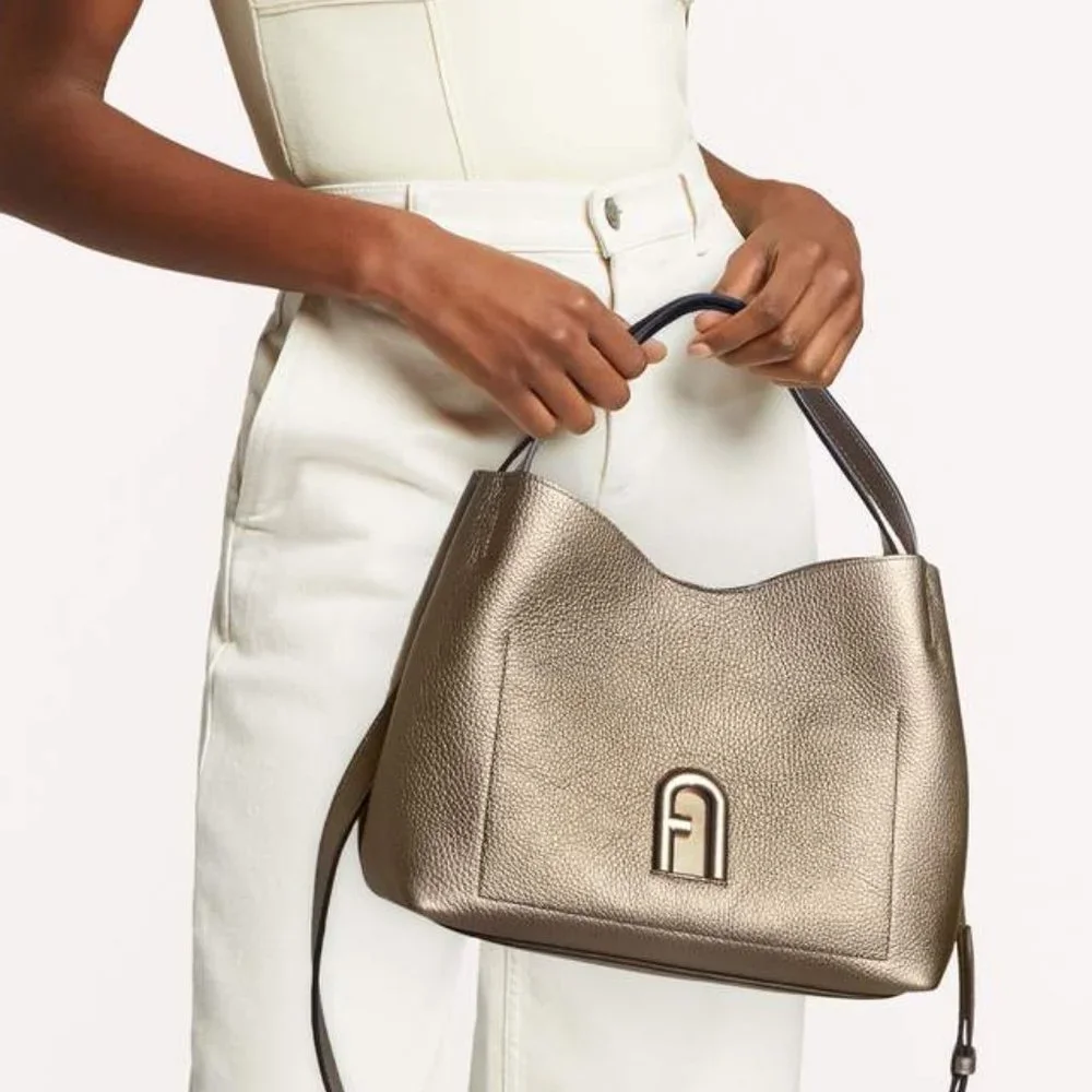FURLA Primula Small Hobo Metallic Leather Bag Small